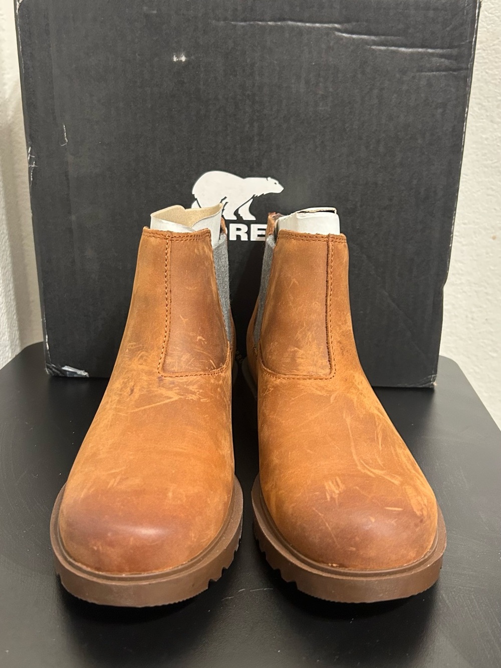 SOREL Emelie II Chelsea Heel Zip Women’s Leather Boots Dark Amber Tobacco Size 9 - Picture 5 of 11